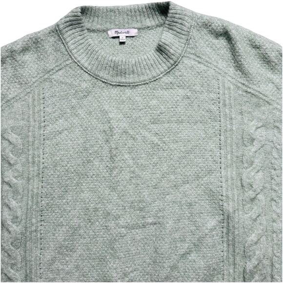 Madewell Cable Knit Sweater Alpaca Wool Womens Medium Green Boxy Preppy NEW - Picture 3 of 4